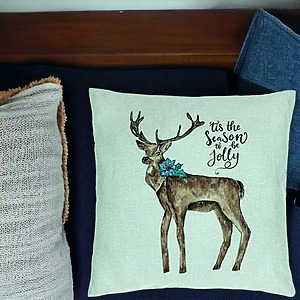 Alternative view of Perna Decorativa de Craciun Ren si text, 3, 40x40 cm, Verde Menta, Husa Detasabila, Burduf