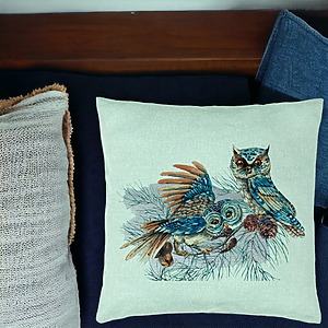 Alternative view of Perna Decorativa de Craciun Bufnita Colorfull, 40x40 cm, Verde Menta, Husa Detasabila, Burduf