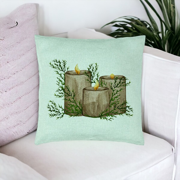 Perna Decorativa cu tematica de Craciun, Lumanari, 6, 40x40 cm, Verde Menta, Husa Detasabila, Burduf 17 bsc0432 PhotoRoom 1