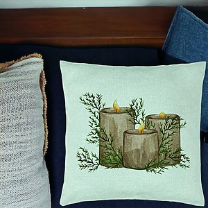 Alternative view of Perna Decorativa cu tematica de Craciun, Lumanari, 6, 40x40 cm, Verde Menta, Husa Detasabila, Burduf