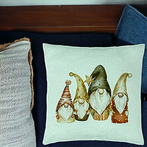 Alternative view of Perna Decorativa cu tematica de Craciun, Gnomi, 40x40 cm, Verde Menta, Husa Detasabila, Burduf