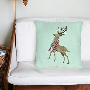 Alternative view of Perna Decorativa de Craciun cu Ren, 2, 40x40 cm, Verde Menta, Husa Detasabila, Burduf