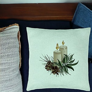 Alternative view of Perna Decorativa cu tematica de Craciun, Lumanari, 8, 40x40 cm, Verde Menta, Husa Detasabila, Burduf