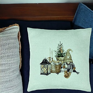 Alternative view of Perna Decorativa cu tematica de Craciun, 19, 40x40 cm, Verde Menta, Husa Detasabila, Burduf