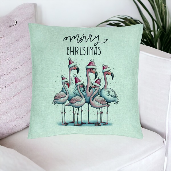 Perna Decorativa cu tematica de Craciun, Flamingo si Text, 40x40 cm, Verde Menta, Husa Detasabila, Burduf 17 bsc0442 PhotoRoom 1 1