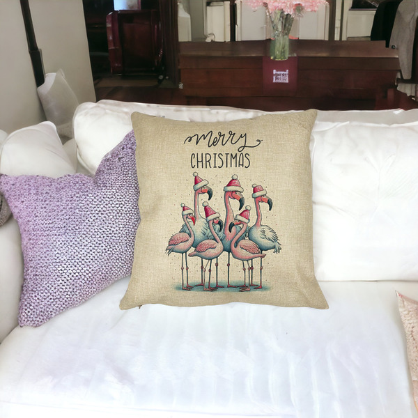 Perna Decorativa cu tematica de Craciun, Flamingo si Text, 40x40 cm, Husa Detasabila, Burduf 29 bsc0442 PhotoRoom 1