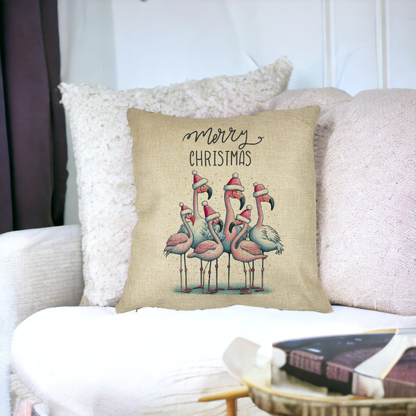 Perna Decorativa cu tematica de Craciun, Flamingo si Text, 40x40 cm, Husa Detasabila, Burduf 27 bsc0442 PhotoRoom 4