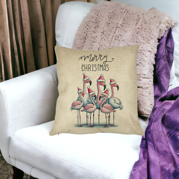 Perna Decorativa cu tematica de Craciun, Flamingo si Text, 40x40 cm, Husa Detasabila, Burduf 28 bsc0442 PhotoRoom 5