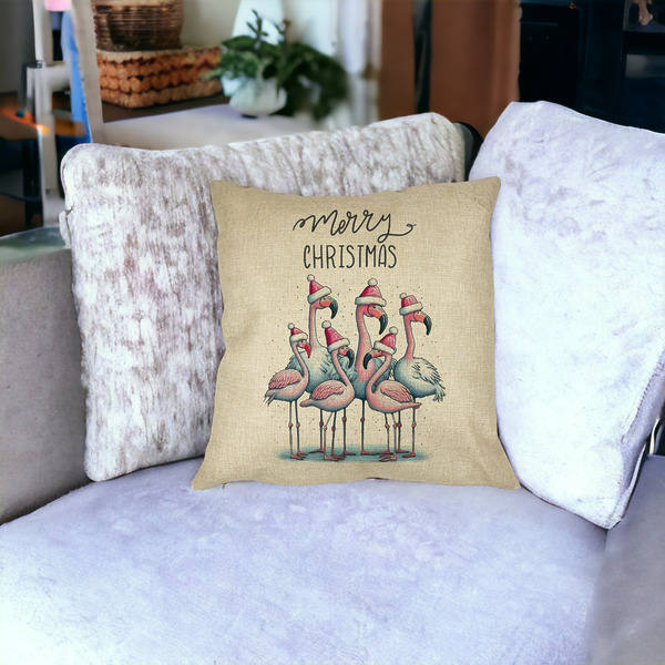 Perna Decorativa cu tematica de Craciun, Flamingo si Text, 40x40 cm, Husa Detasabila, Burduf 24 bsc0442 PhotoRoom