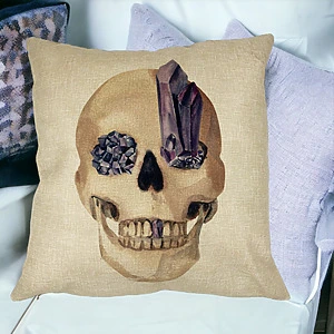 Alternative view of Perna Decorativa cu motiv Craniu de Halloween,1, 40x40 cm, Husa Detasabila, Burduf