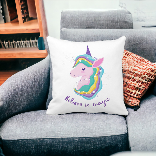 Perna Decorativa Patrata Unicorns Believe in Magic, 40x40 cm, Alba, Mata, Husa Detasabila, Burduf 18 bss0056 PhotoRoom 1