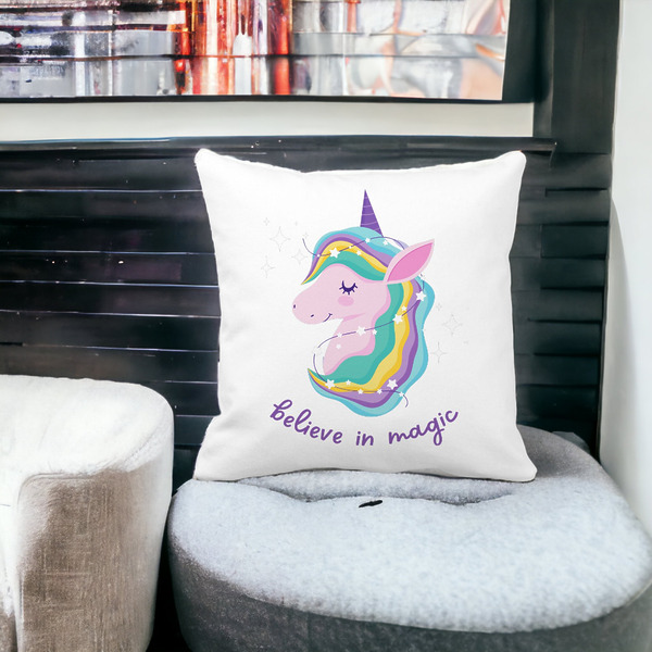 Perna Decorativa Patrata Unicorns Believe in Magic, 40x40 cm, Alba, Mata, Husa Detasabila, Burduf 16 bss0056 PhotoRoom 3