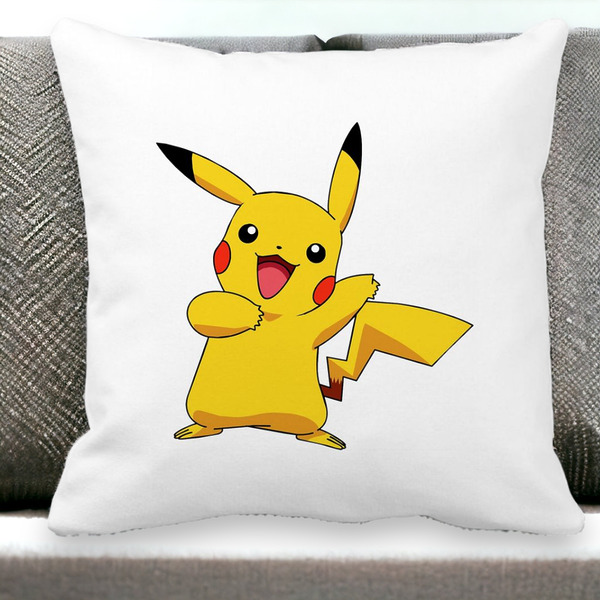 Perna Decorativa Patrata copii Pikachu, 40x40 cm, Alba, Mata, Husa Detasabila, Burduf 24 bss0106 1 1