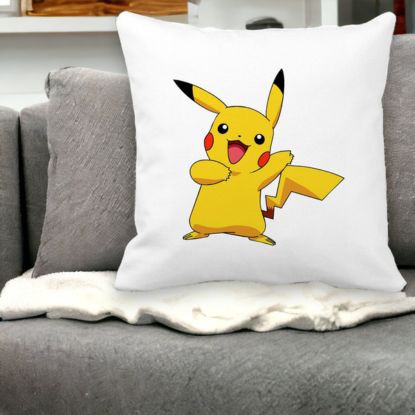 Perna Decorativa Patrata copii Pikachu, 40x40 cm, Alba, Mata, Husa Detasabila, Burduf 25 bss0106 2 1