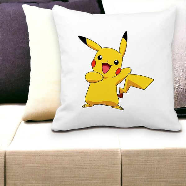 Perna Decorativa Patrata copii Pikachu, 40x40 cm, Alba, Mata, Husa Detasabila, Burduf 26 bss0106 3 1