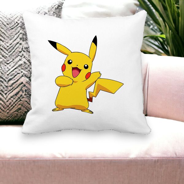 Perna Decorativa Patrata copii Pikachu, 40x40 cm, Alba, Mata, Husa Detasabila, Burduf 27 bss0106 4 1