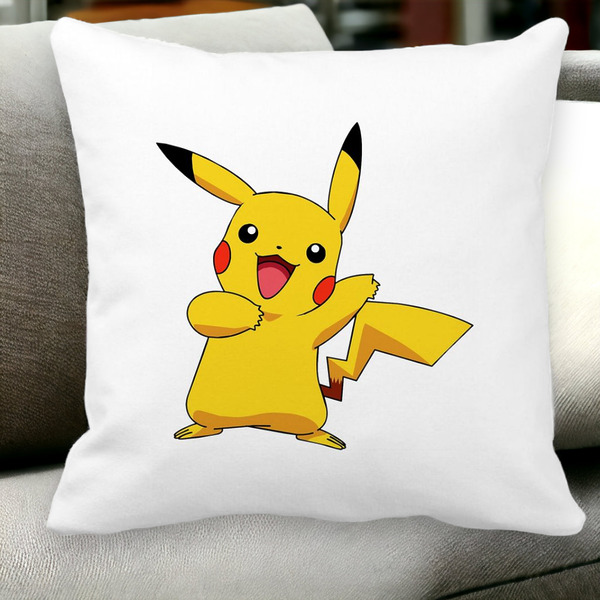 Perna Decorativa Patrata copii Pikachu, 40x40 cm, Alba, Mata, Husa Detasabila, Burduf 28 bss0106 5