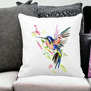 Alternative view of Perna Decorativa Patrata Watercolor Birds, 40x40 cm, Alba, Mata, Husa Detasabila, Burduf