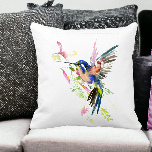 Perna Decorativa Patrata Watercolor Birds, 40x40 cm, Alba, Mata, Husa Detasabila, Burduf 14 bss0194 PhotoRoom 1