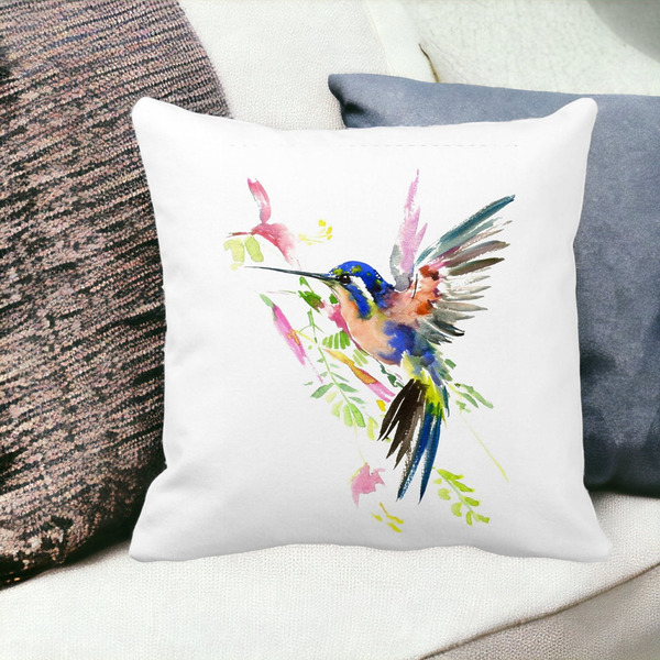 Perna Decorativa Patrata Watercolor Birds, 40x40 cm, Alba, Mata, Husa Detasabila, Burduf 15 bss0194 PhotoRoom 2