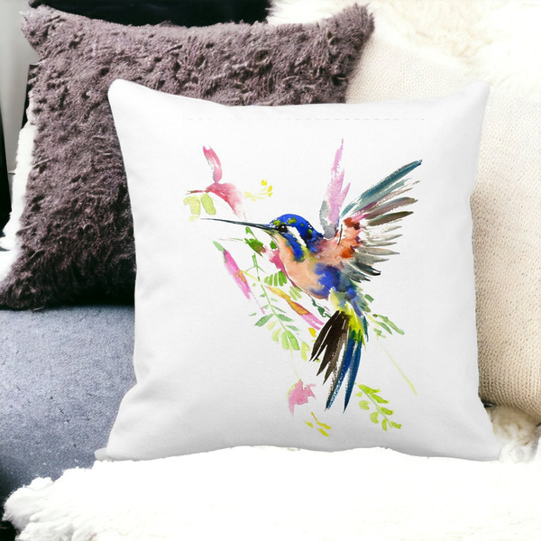 Perna Decorativa Patrata Watercolor Birds, 40x40 cm, Alba, Mata, Husa Detasabila, Burduf 16 bss0194 PhotoRoom 3