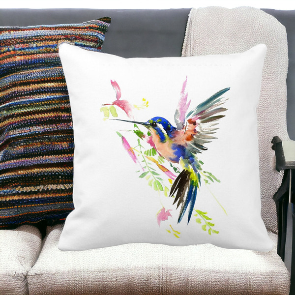 Perna Decorativa Patrata Watercolor Birds, 40x40 cm, Alba, Mata, Husa Detasabila, Burduf 18 bss0194 PhotoRoom