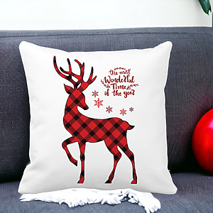 Alternative view of Perna Decorativa de Craciun cu Ren si Text 2, 40x40 cm, Alba, Mata, Husa Detasabila, Burduf