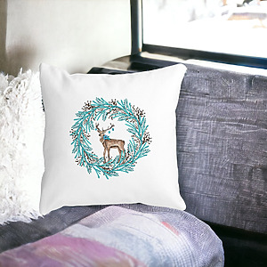 Alternative view of Perna Decorativa Coronita de Craciun si REN, 40x40 cm, Alba, Mata, Husa Detasabila, Burduf