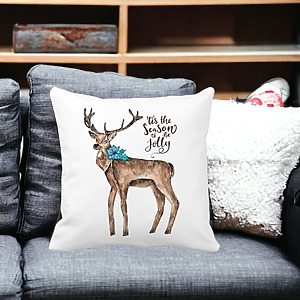 Alternative view of Perna Decorativa de Craciun Ren si text, 3, 40x40 cm, Alba, Mata, Husa Detasabila, Burduf