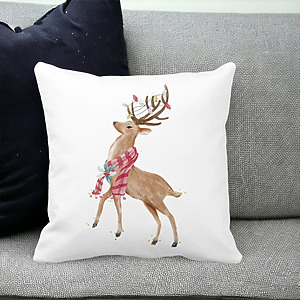 Alternative view of Perna Decorativa de Craciun cu Ren, 2, 40x40 cm, Alba, Mata, Husa Detasabila, Burduf