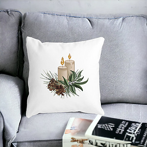 Alternative view of Perna Decorativa cu tematica de Craciun, Lumanari, 8, 40x40 cm, Alba, Mata, Husa Detasabila, Burduf