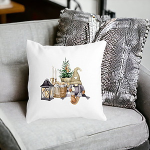 Alternative view of Perna Decorativa cu tematica de Craciun, 19, 40x40 cm, Alba, Mata, Husa Detasabila, Burduf