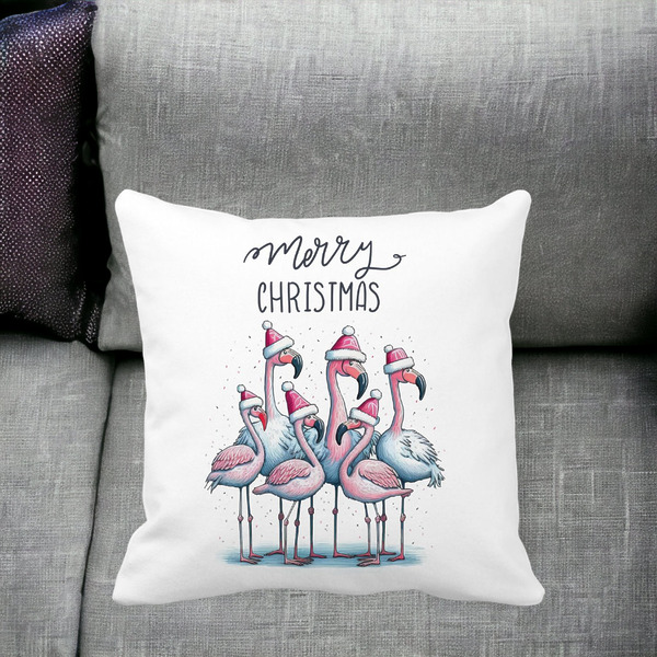 Perna Decorativa cu tematica de Craciun, Flamingo si Text, 40x40 cm, Alba, Mata, Husa Detasabila, Burduf 18 bss0442 PhotoRoom 4