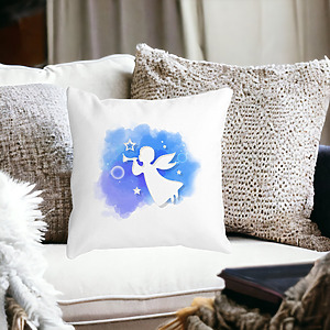 Alternative view of Perna Decorativa cu tematica de Craciun, Inger, 40x40 cm, Alba, Mata, Husa Detasabila, Burduf