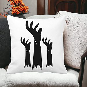 Alternative view of Perna Decorativa cu motiv de Halloween 5, 40x40 cm, Alba, Mata, Husa Detasabila, Burduf