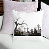 Perna Decorativa cu motiv Cimitir de Halloween, 40x40 cm, Alba, Mata, Husa Detasabila, Burduf 21 bss0529 PhotoRoom 2