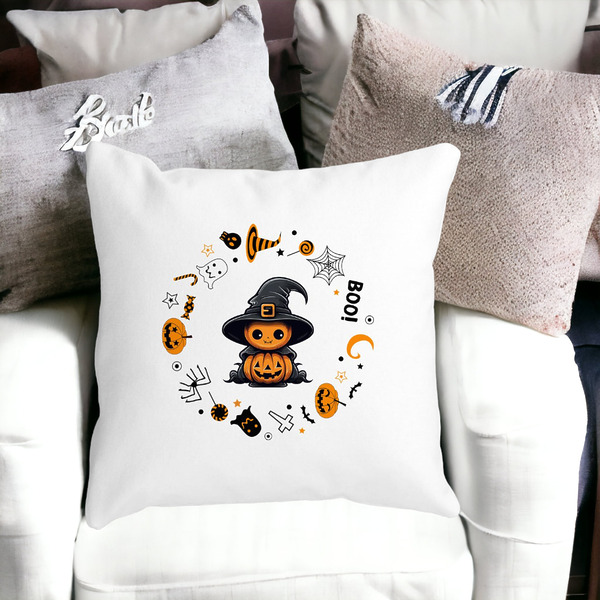Perna Decorativa cu motiv de Halloween 7, 40x40 cm, Alba, Mata, Husa Detasabila, Burduf 15 bss0533 PhotoRoom 1