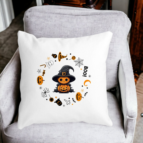 Perna Decorativa cu motiv de Halloween 7, 40x40 cm, Alba, Mata, Husa Detasabila, Burduf 16 bss0533 PhotoRoom 2