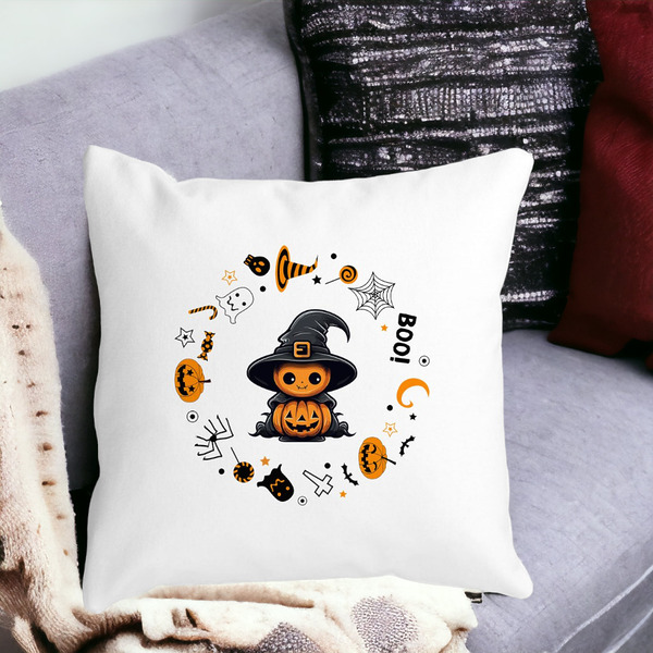 Perna Decorativa cu motiv de Halloween 7, 40x40 cm, Alba, Mata, Husa Detasabila, Burduf 17 bss0533 PhotoRoom 3