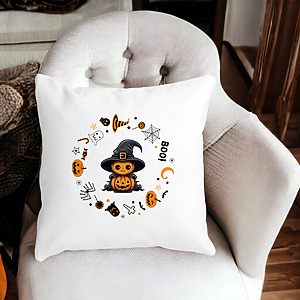 Alternative view of Perna Decorativa cu motiv de Halloween 7, 40x40 cm, Alba, Mata, Husa Detasabila, Burduf