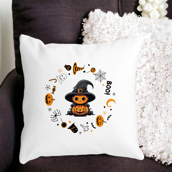 Perna Decorativa cu motiv de Halloween 7, 40x40 cm, Alba, Mata, Husa Detasabila, Burduf 18 bss0533 PhotoRoom 4