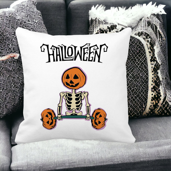 Perna Decorativa cu motiv Sechelet de Halloween 2, 40x40 cm, Alba, Mata, Husa Detasabila, Burduf 17 bss0541 PhotoRoom 2
