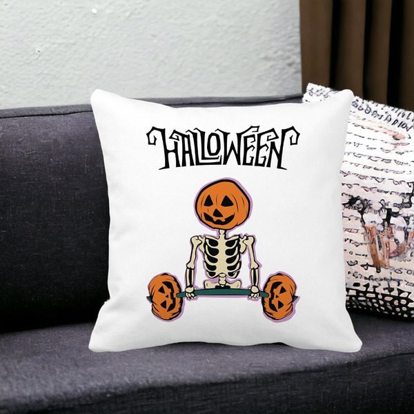 Perna Decorativa cu motiv Sechelet de Halloween 2, 40x40 cm, Alba, Mata, Husa Detasabila, Burduf 18 bss0541 PhotoRoom 3