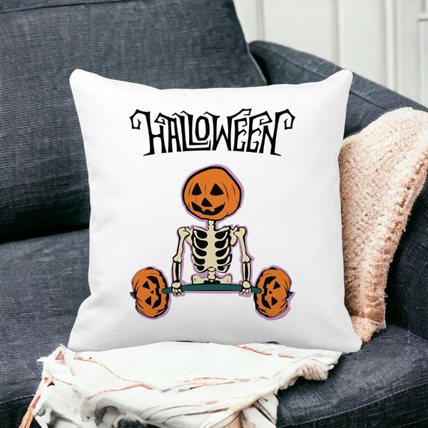 Perna Decorativa cu motiv Sechelet de Halloween 2, 40x40 cm, Alba, Mata, Husa Detasabila, Burduf 19 bss0541 PhotoRoom 4