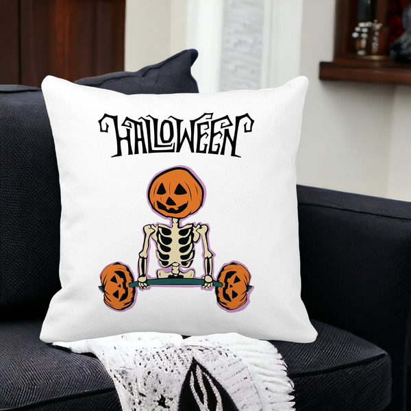 Perna Decorativa cu motiv Sechelet de Halloween 2, 40x40 cm, Alba, Mata, Husa Detasabila, Burduf 21 bss0541 PhotoRoom