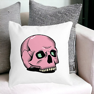 Alternative view of Perna Decorativa cu motiv Craniu de Halloween, 2, 40x40 cm, Alba, Mata, Husa Detasabila, Burduf