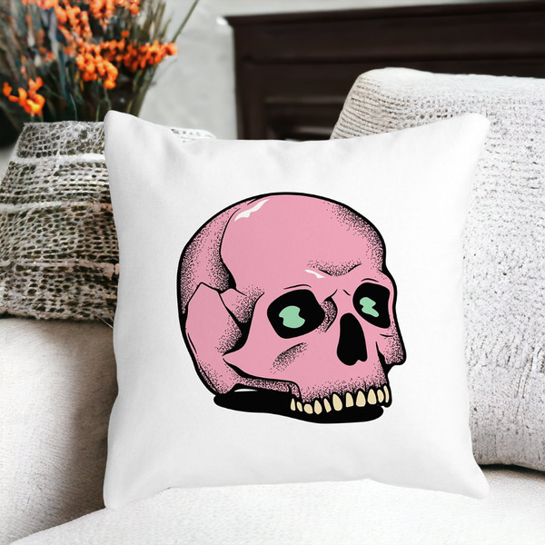 Perna Decorativa cu motiv Craniu de Halloween, 2, 40x40 cm, Alba, Mata, Husa Detasabila, Burduf 15 bss0550 1 PhotoRoom 2