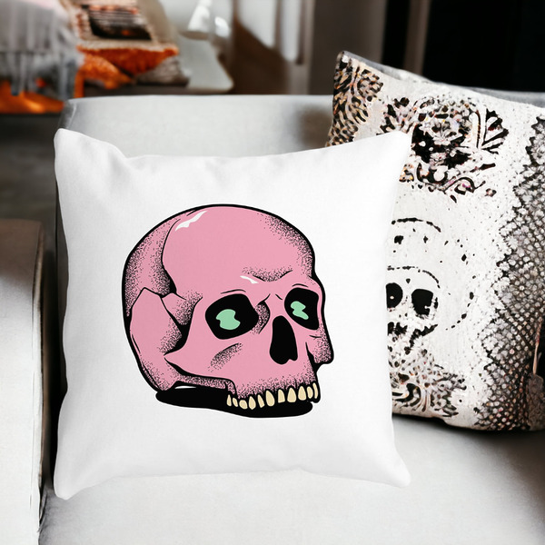 Perna Decorativa cu motiv Craniu de Halloween, 2, 40x40 cm, Alba, Mata, Husa Detasabila, Burduf 18 bss0550 1 PhotoRoom