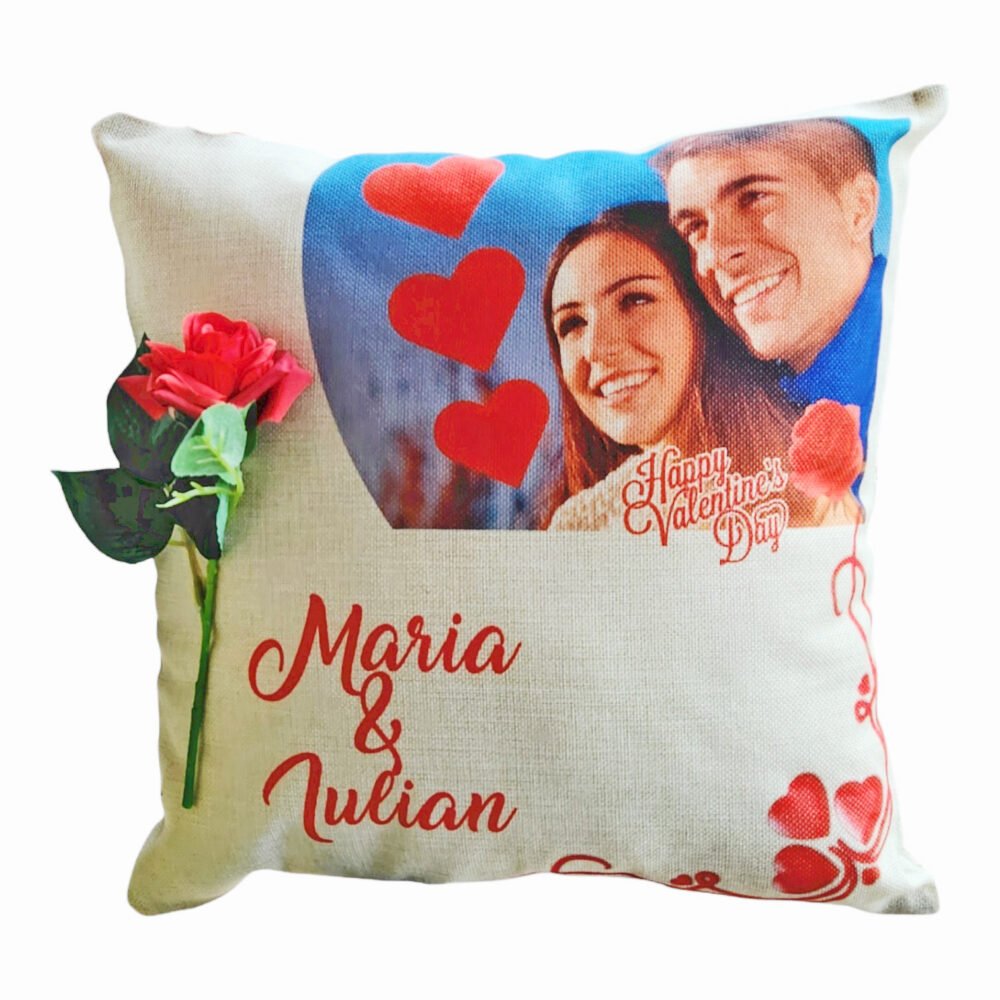 Perna Pentru Ziua Indragostitilor, Personalizata cu Nume si Fotografie + Trandafir Decorativ - Cadou Valentine's Day Handmade, 40x40 cm 12 perna floare 6 PhotoRoom PhotoRoom
