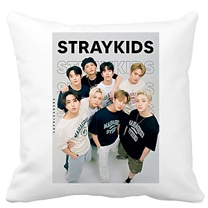 Perna Decorativa, Stray Kids 4, 40×40 cm, Alba, Mata, Husa Detasabila, Burduf